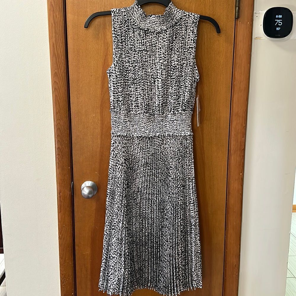 White and black print dress